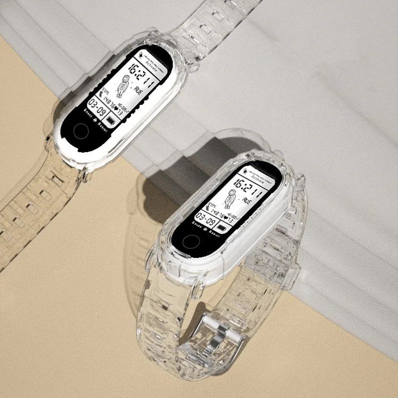 Funda + correa de silicona para Miband 7 6 5 4 3 NFC pulsera inteligente de glaciar transparente de moda para Xiaomi Mi Band 4 5 6 7