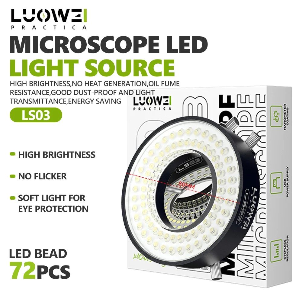 LUOWEI LS03 Microscope LED Light Source High Brightness Flicker-Free Supports Microscopes Up To 80MM Diameter Repair Tool