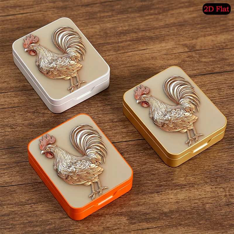 Golden Rooster Relief Theme Travel Storage Flip Top Metal Tin Box, UV Printed Personalized Photo Tin Box, Pocket Tin Box