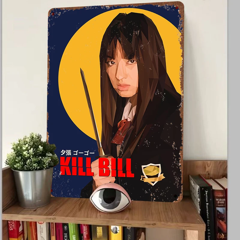 Kill Bill Gogo Yubari Poly Art Metal Poster Japanese Anime Movie Character Wall Decor Samurai Sword Design