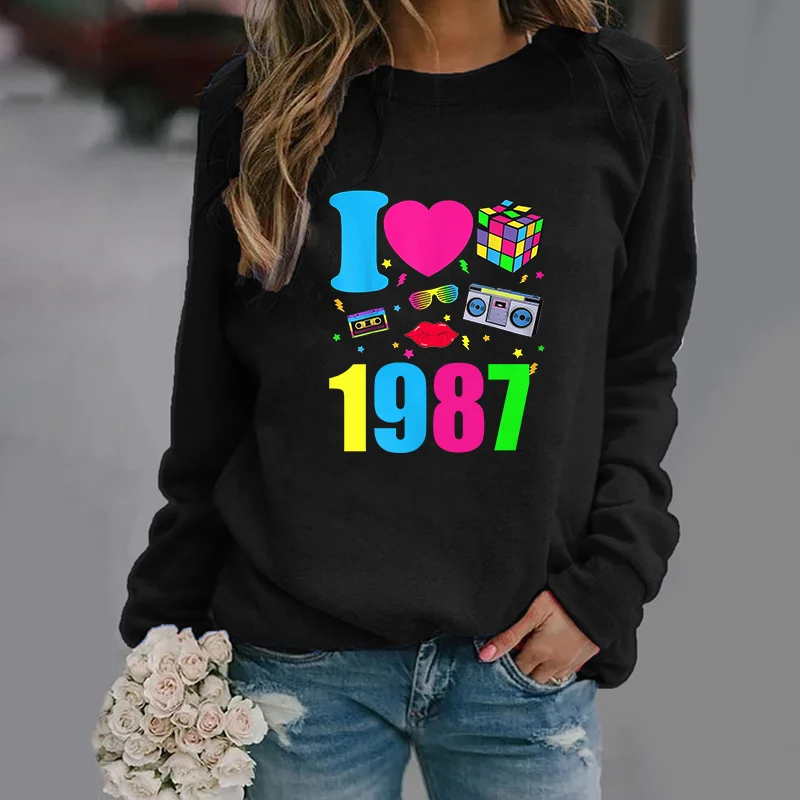 

Женский классический винтажный пуловер 1987, женский модный Повседневный свитер с длинным рукавом и круглым вырезом, винтажный пуловер 1987, Топ