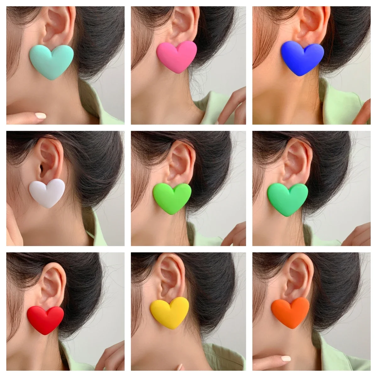 10 Colors Heart Red White Yellow Stud Earring Love Statement Wedding Geometric Bohemian Vintage Acrylic Trend Party Jewelry Gift