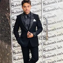 Formal Black Men Suits Luxury Sequins Lapel Groom Tuxedos 2 Pieces Sets Male Prom Party Blazers Dinner Terno Masculino Completo