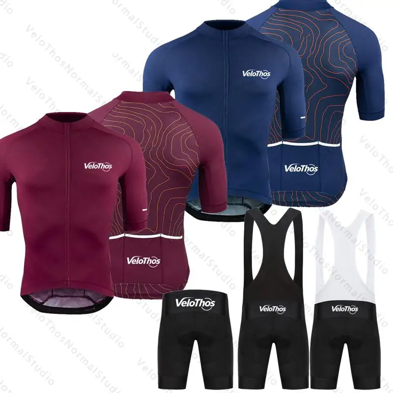 

Cycling Set Short sleeve VeloThos Jersey Kit and Bib Shorts Pro Race Bicycle Clothing Suit Summer MTB Ropa Maillot Breathable