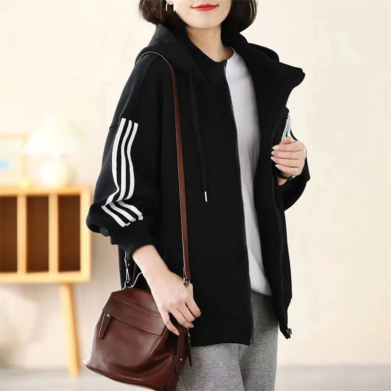 Leisure Sports Hoodie Jacket Female Plush Thickened Autumn And Winter Korean Version Loose Thin Fat Cover Meat Fashion Jacket