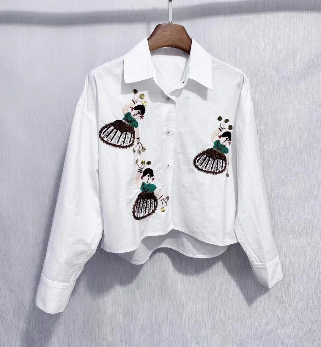 High end customized new ladies' temperament embroidered casual shirt