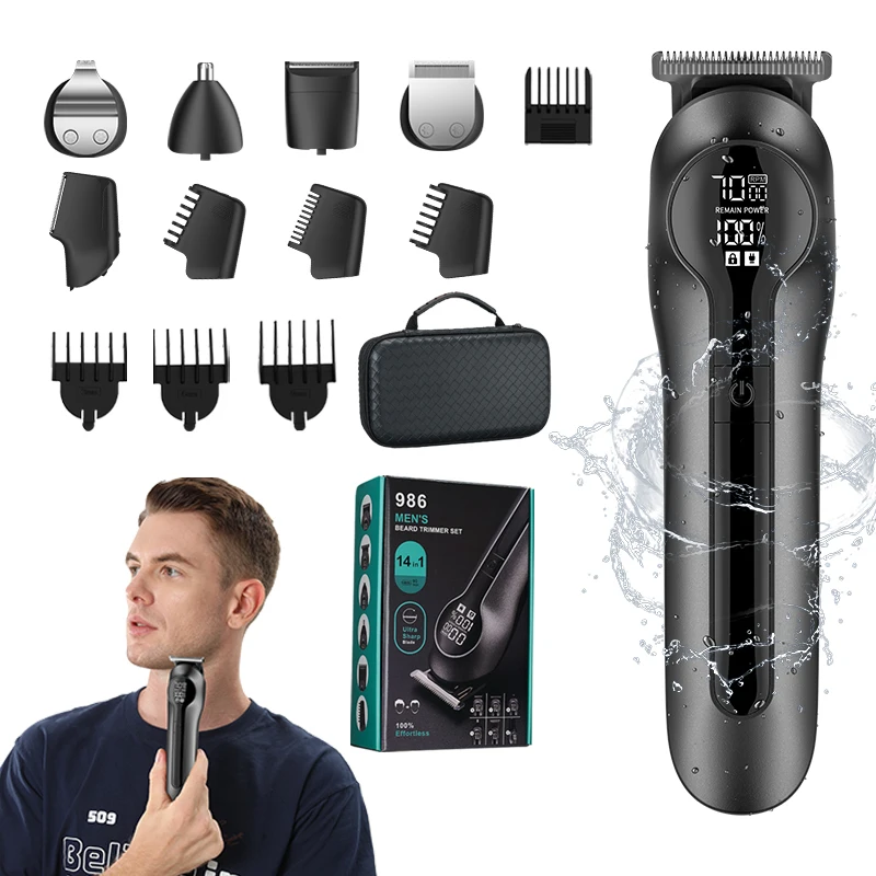 New Electric Hair Clipper Men's 6 in 1 Multifunctional Hair Clipper Digital Display High Power Shaver Nose Hair Remover Set