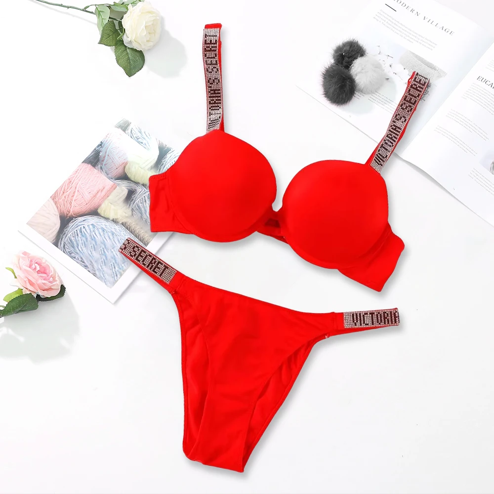 Victoria's Secret damesmode-lingerieset, sexy ademend, zacht, veelzijdig shapewear, sexy lingerie bh en slipje set, push-up