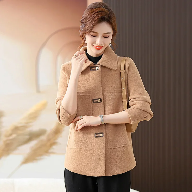 2023 new middle-aged and elderly autumn and winter solid color mother clothing noble coat women's clothing fashion foreign