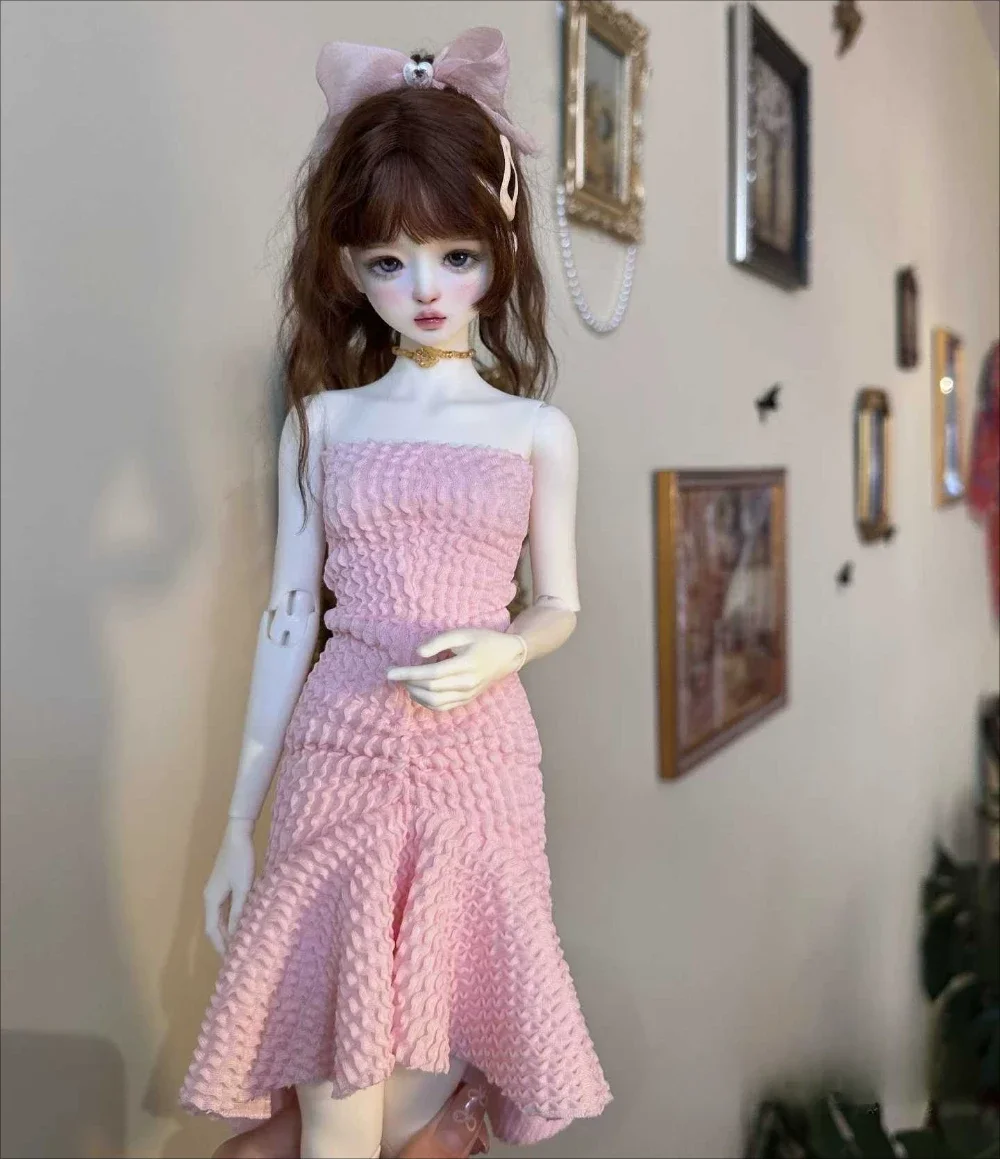 (Customized) 1/4 1/3 Doll's Clothes for 45/60cm Bjd Doll Pink Irregular Dress Girl Play House Dress Up Doll Accessories,No Doll