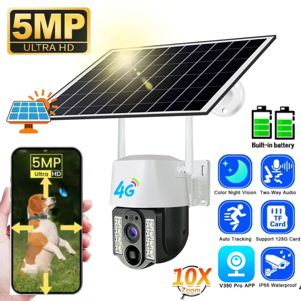 

Солнечная уличная 4G HD-камера с SIM-картой, беспроводная IP-веб-камера, аккумулятор с низким энергопотреблением, AOV-камеры, защита умного дома, CCTV