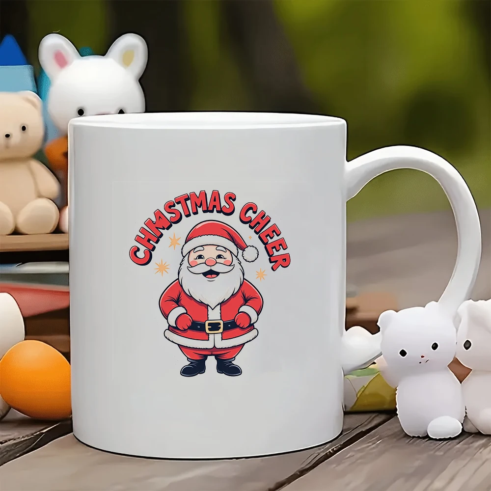 

11oz Mugs + Cartoon Santa Claus Merry Christmas Sticker Cups Kids Water Cup Family Office Coffee Cup Holiday Gift