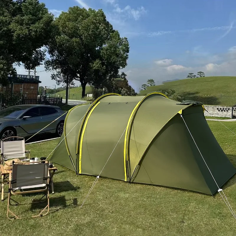 Build tunnel tent camping family tent two rooms and one living room waterproof sunscreen tent