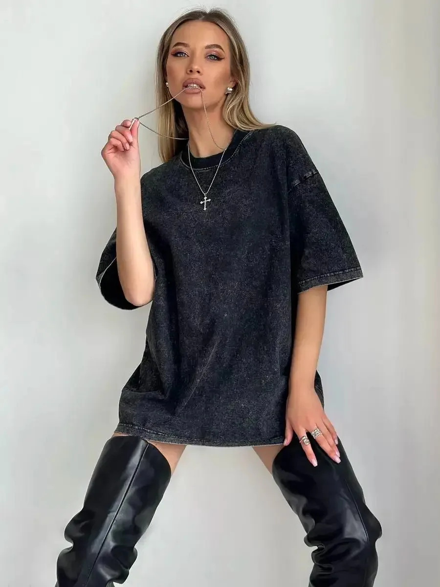 Summer Cotton Washed Women T-Shirts Hip Hop Loose Tee Shirt All-Match Fashion Short Sleeve Comfortable Multicolor Female Tops image 4