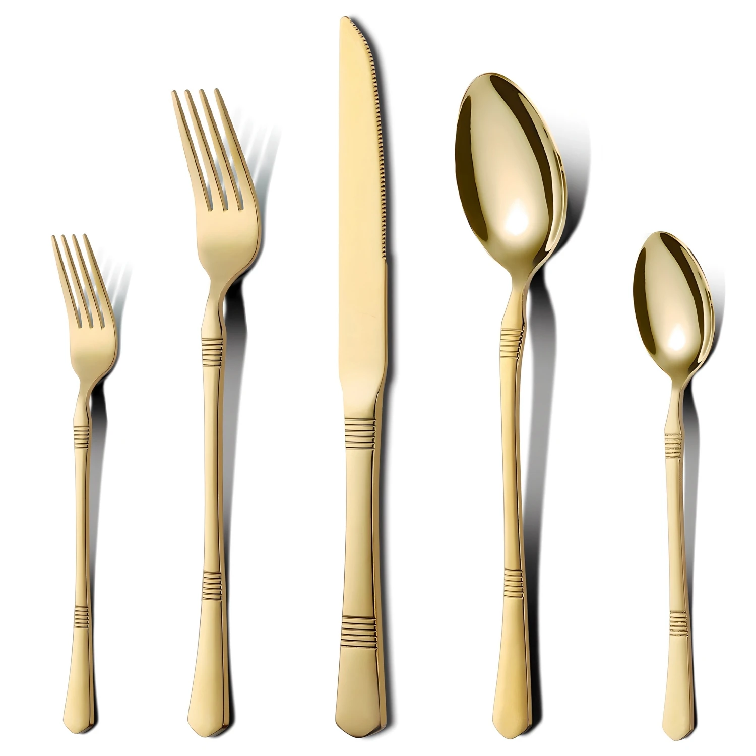 

4/5pcs stainless steel tableware, knives, forks, spoons, tea spoons, forks, reusable, exquisite golden tableware, steak, hamburg