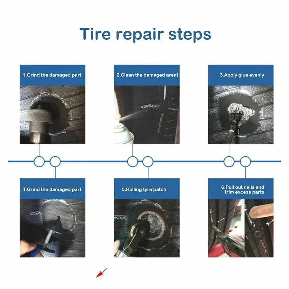 

24 шт./компл. процесс ремонта шин с грибами, гвоздями, пленками, вспомогательным инструментом для автомобиля, мотоцикла, грузовика, автобуса и сельскохозяйственных шин