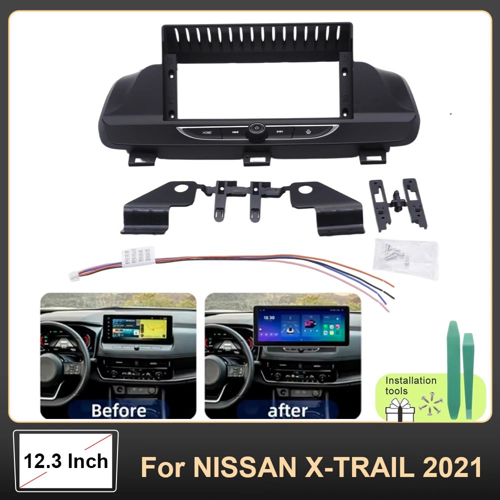 12.3 Inch Fascia Dash Panel Frame For NISSAN X-TRAIL 2021 Android Head Unit GPS Navigation Stereo Trim Install Kit