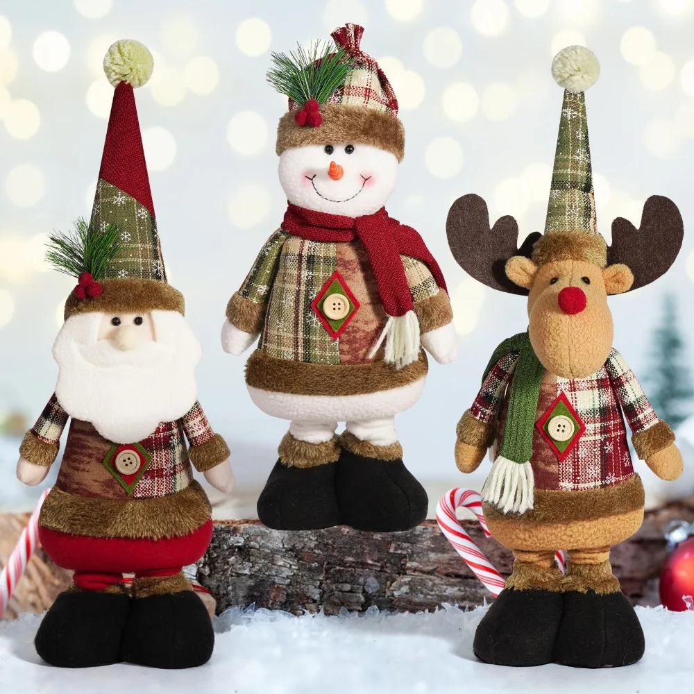 

Long Legs Christmas Doll Santa Clause Standing Snowman Doll Xmas Tree Ornaments Mall Props Fireplace Decoration Plush Doll
