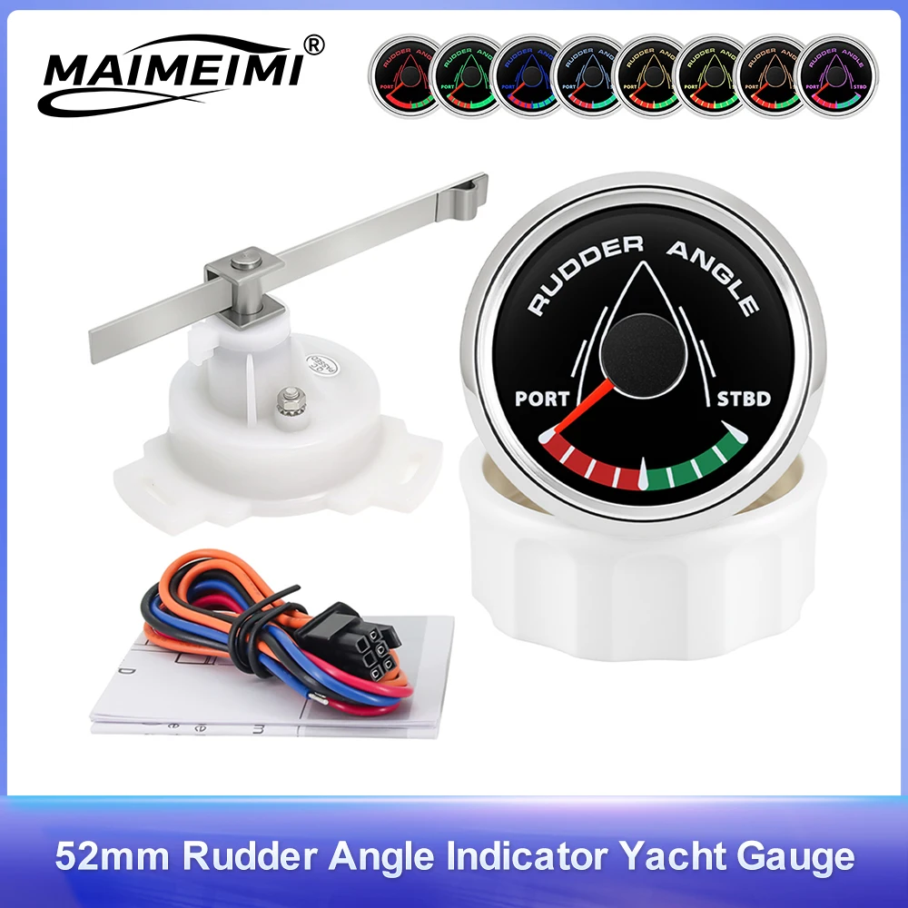 

52MM Rudder Angle Indicator 8 Colors Backlight Waterproof Rudder Position Gauge With Sensor 0-190ohm For Boat Yacht Marine