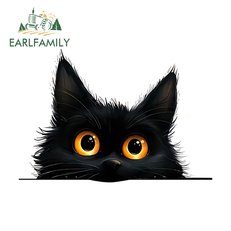 EARLFAMILY Furry Black Cat Peeping Car Sticker Creative Animal Peek Waterproof Decal Scratch-Proof Motorcycle Surfboard Decor