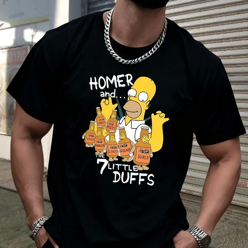 

Summer Hot Sports T-shirt Simpson Print Short Sleeved "Simpson" Homer and Seven Bottles of Duff Beer Print Pattern