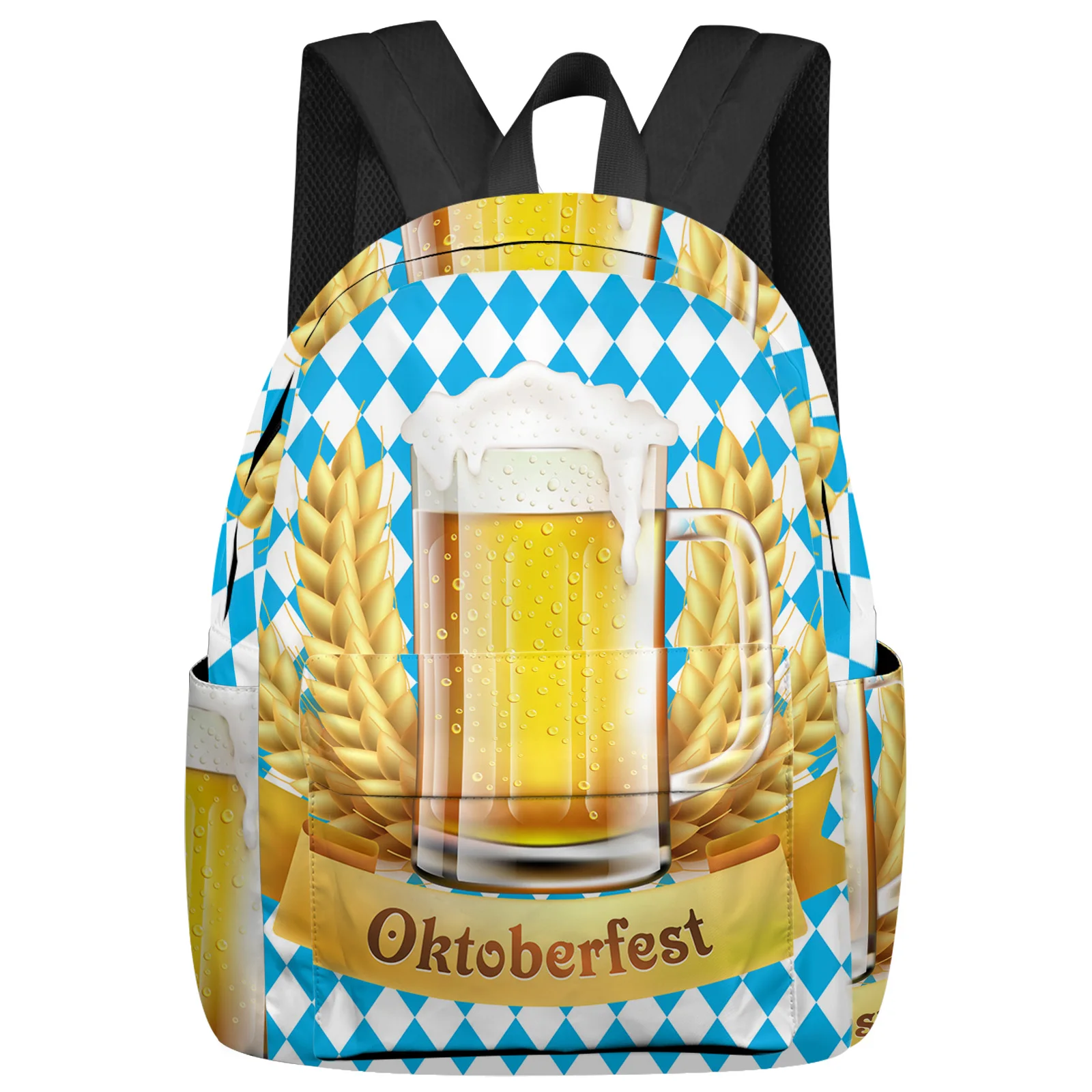 Oktoberfest Wheat Beer Plaid Backpack Men Women's Fashion Travel Backpack High Capacity Student School Bags