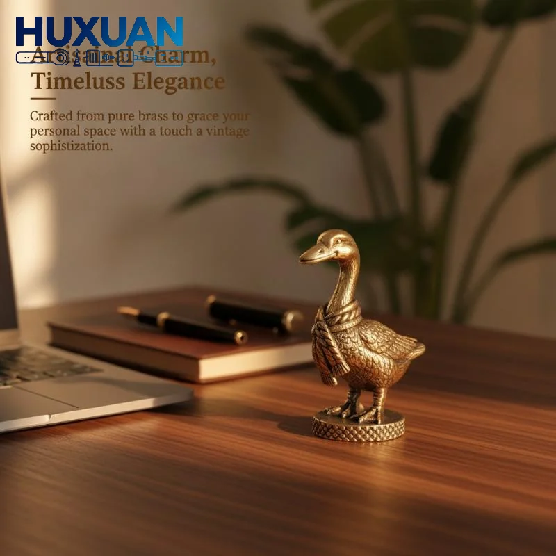 Hand Polished Brass Scarf Goose Small Tea Pet Ornament Copper Figurine for Entryway Table Home Decor