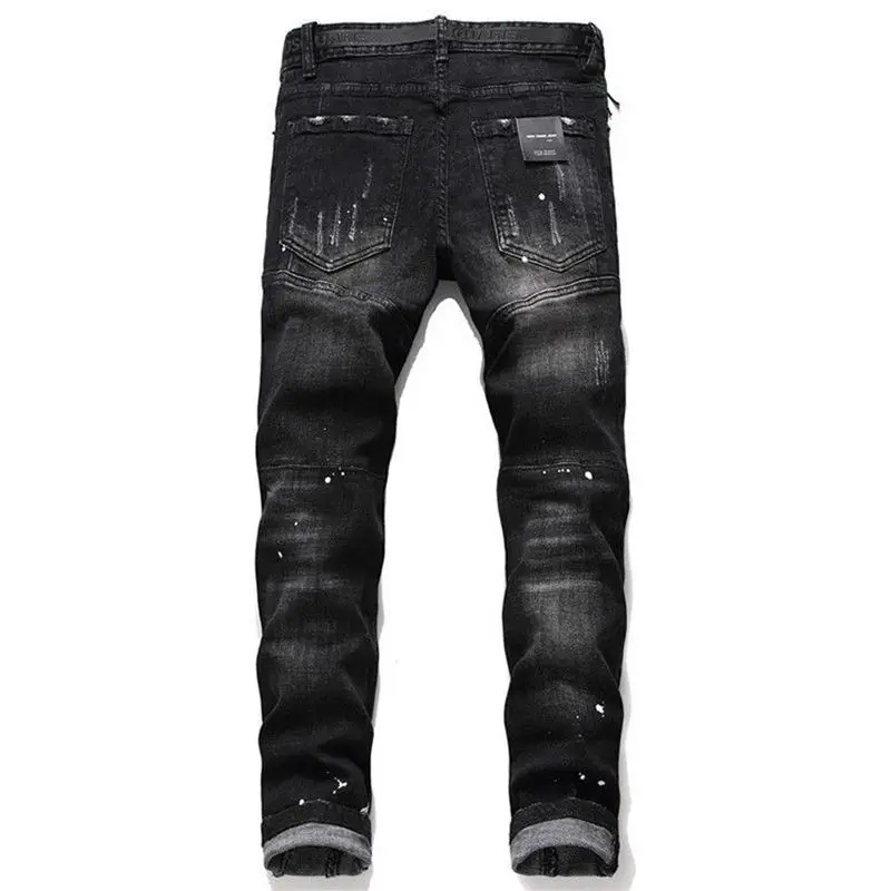 Men's Single-breasted Holes Slim Jeans Street Retro Cool Boys Casual Bottoms Male Chic High Waisted Skinny Denim Pants