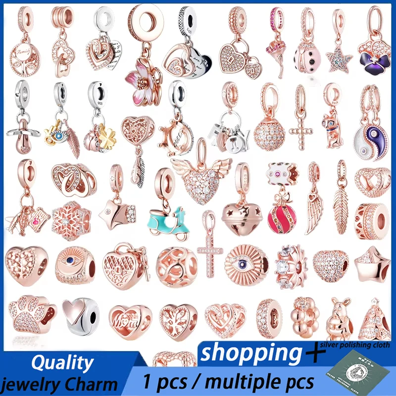 

Подвески-сердечки из розового золота, бусины из стерлингового серебра 925 пробы, подходят для оригинальных браслетов, подвески-ангелочки для мамы, украшения для самостоятельного изготовления, подарок