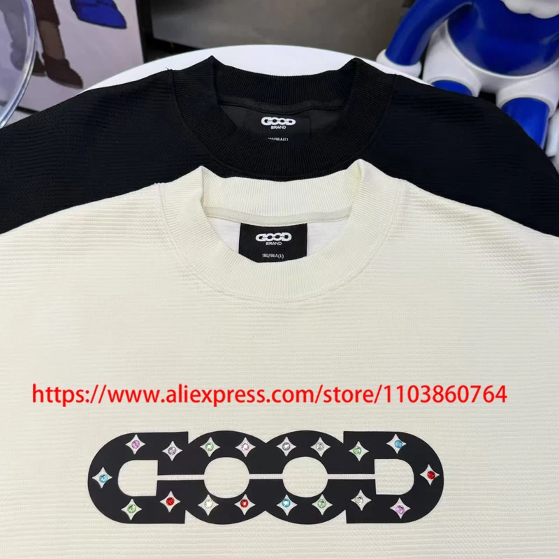 الصورة الحقيقية العلامة الأصلية جيدة طويلة الأكمام الماس الثقيلة الملونة مزينة بشكل رائع بلايز زوجين كل مباراة GOODBRAND تي شيرت