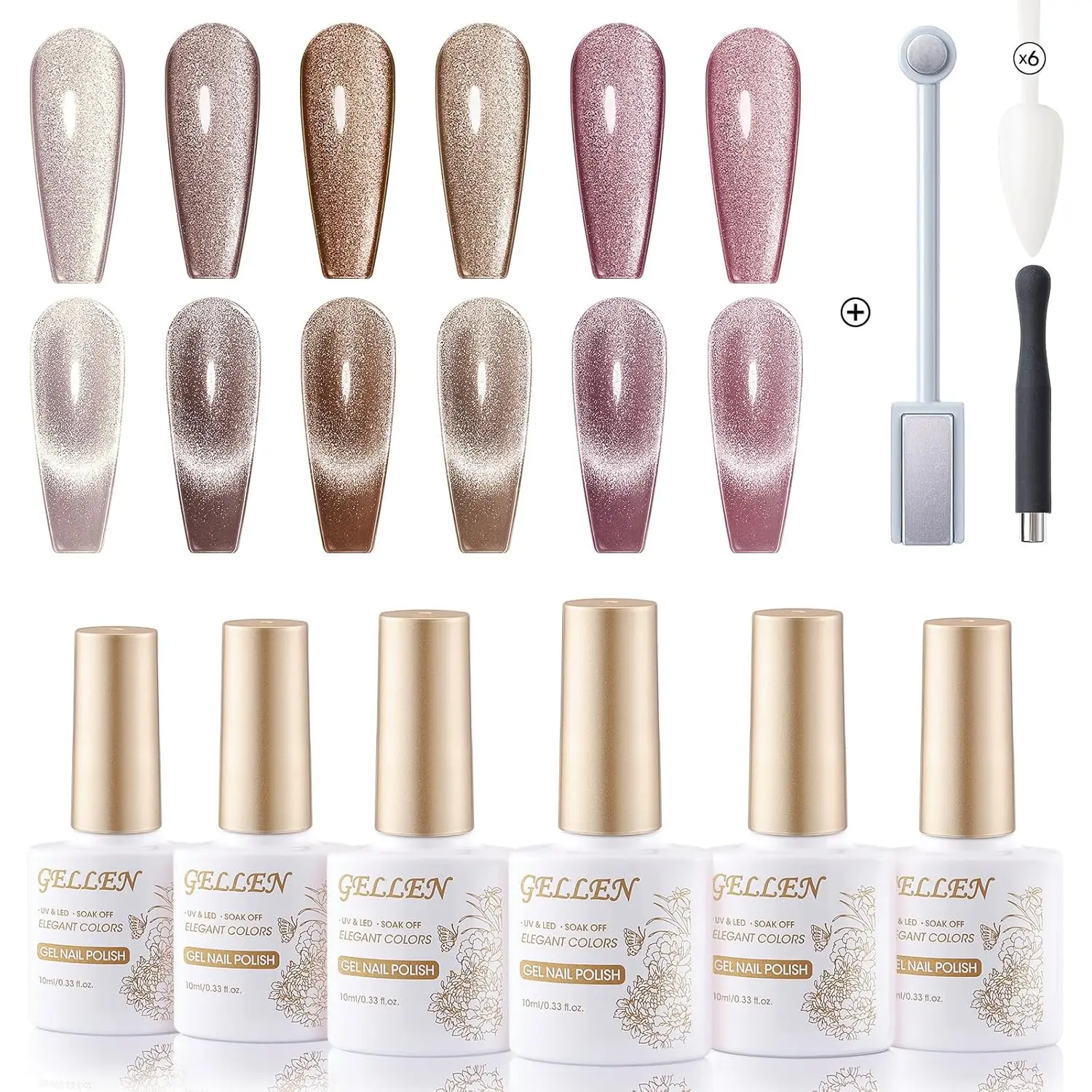 

Набор гель-лаков для ногтей GELLEN Glitter Cat Eye, 6 цветов, 10 мл, магнитный гель-лак, магнит, коричневый, розовый, замачиваемый, УФ-лампа, подарок на день матери