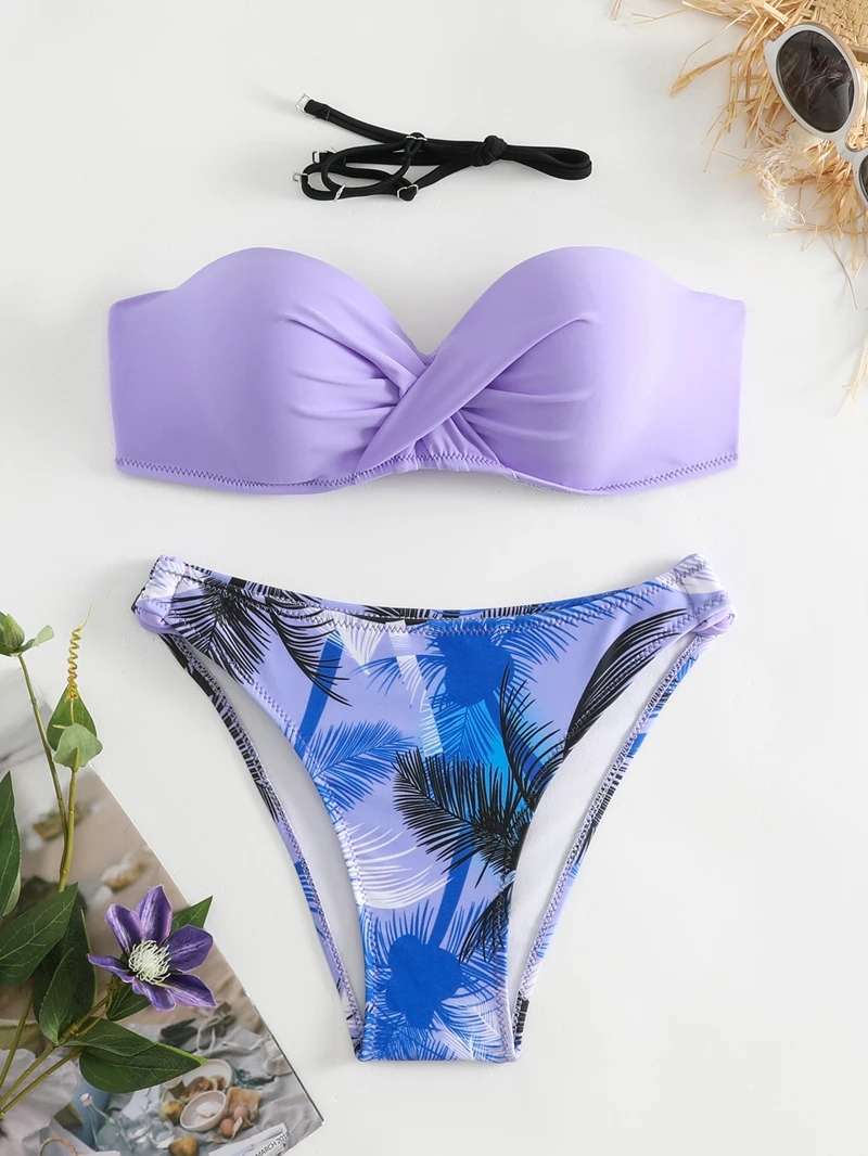 Conjunto de Bikinis con realce para mujer, traje de baño femenino, ropa de playa, traje de baño Sexy con parte inferior de cintura baja, 2024