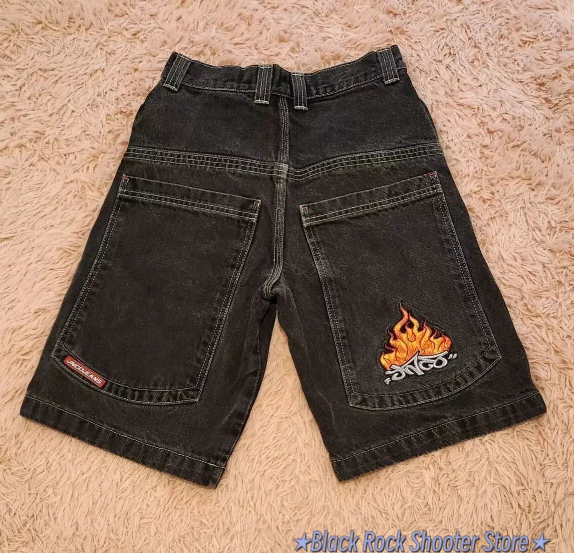 

Винтажные мешковатые джинсы JNCO Flame в стиле Харадзюку, черные свободные облегающие джинсовые шорты Y2K, спортивные штаны для спортзала, мужские баскетбольные шорты