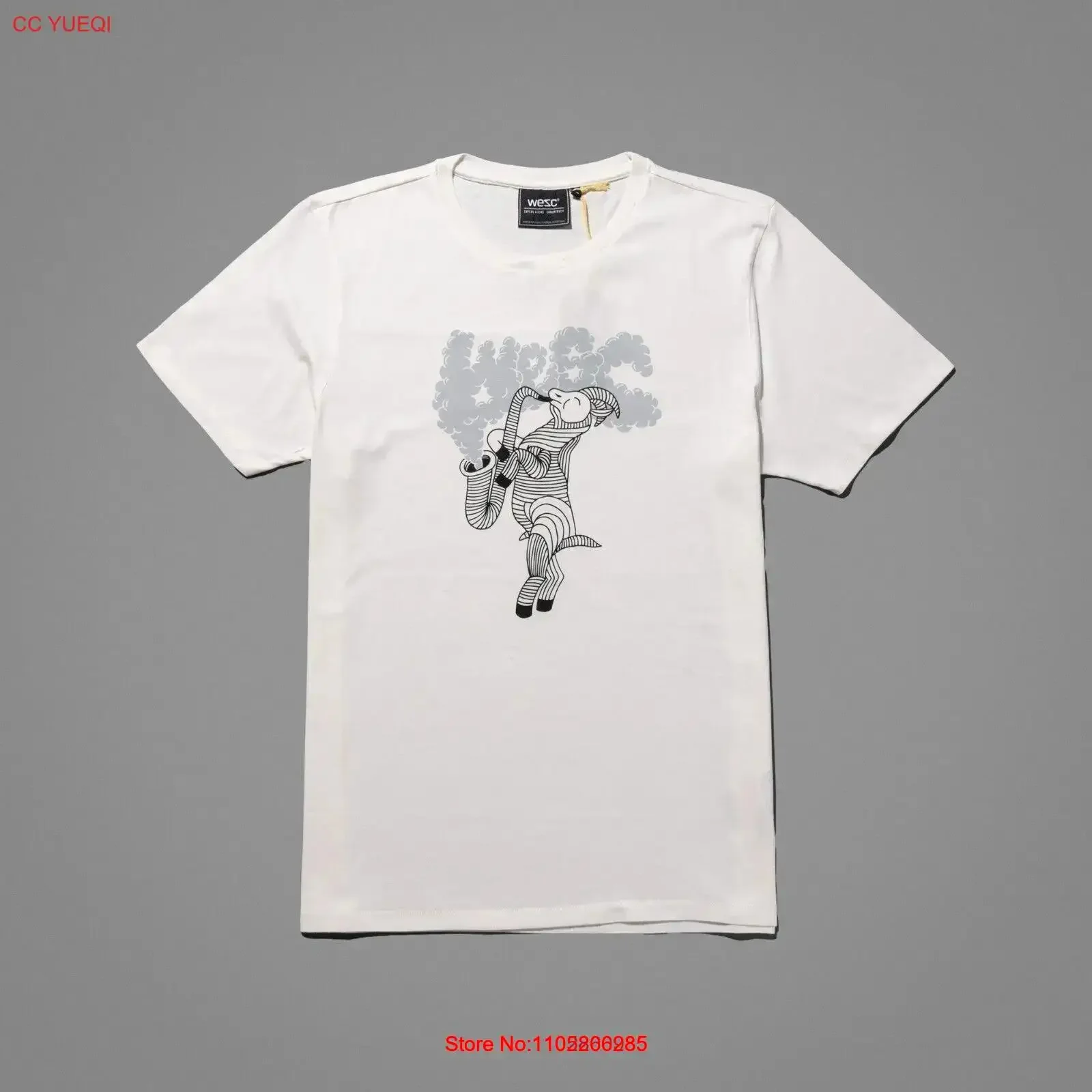 White WESC WE ACTIVIST Goat to hell fashion vintage T Shirt top TEE CC2 vintage Washed Stylish Versatile Slightly Unisex