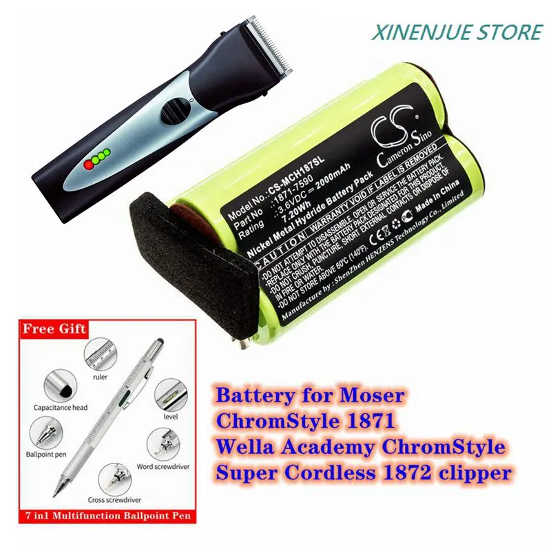 Electric Clipper Battery 3.6V/2000mAh 1871-7590 for Moser ChromStyle 1871,Super Cordless 1872 Clipper, Wella Academy ChromStyle