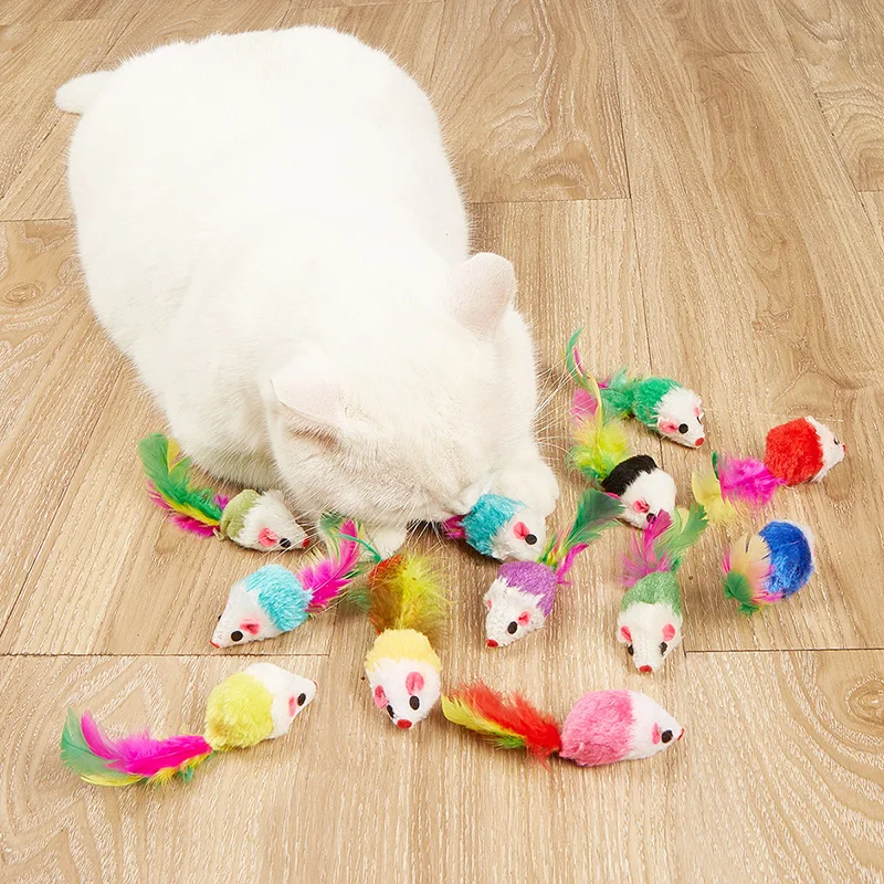 Katzenspielzeug Kaninchenfell Kunstmaus Feder Regenbogenmaus Spielzeug Lustiges Spielspielzeug für Kätzchen – Detail 3