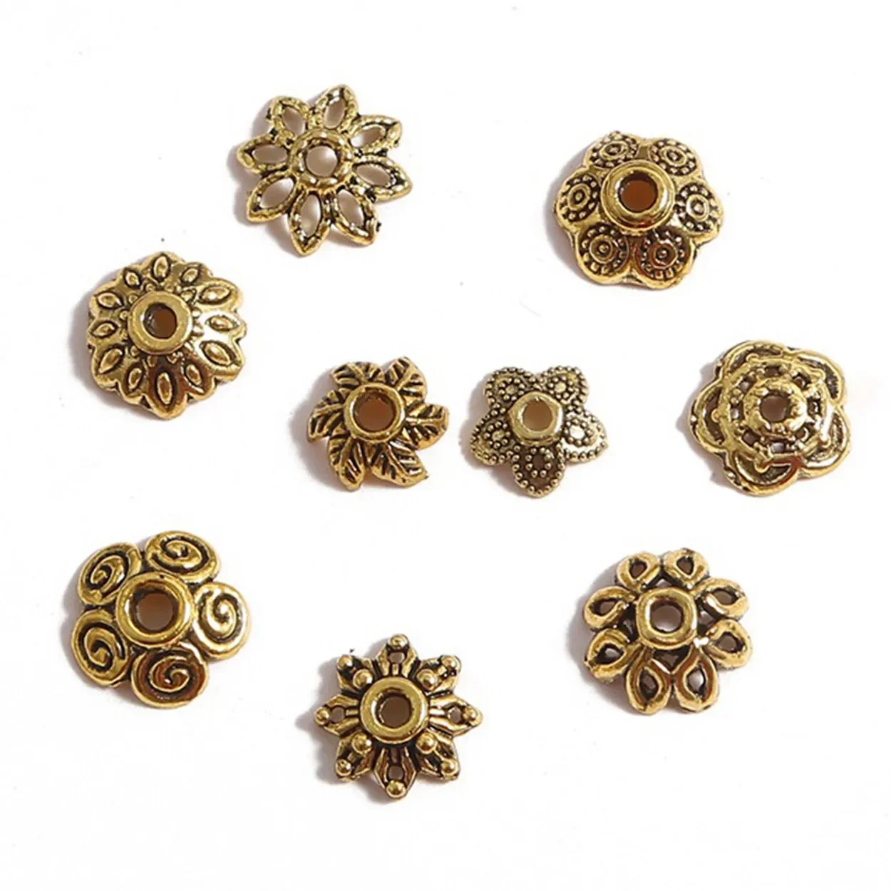 

100pcs Antique Gold Color Metal Flower Loose Spacer Beads Caps Lot for Jewelry Making Accessories DIY Crafts Findings