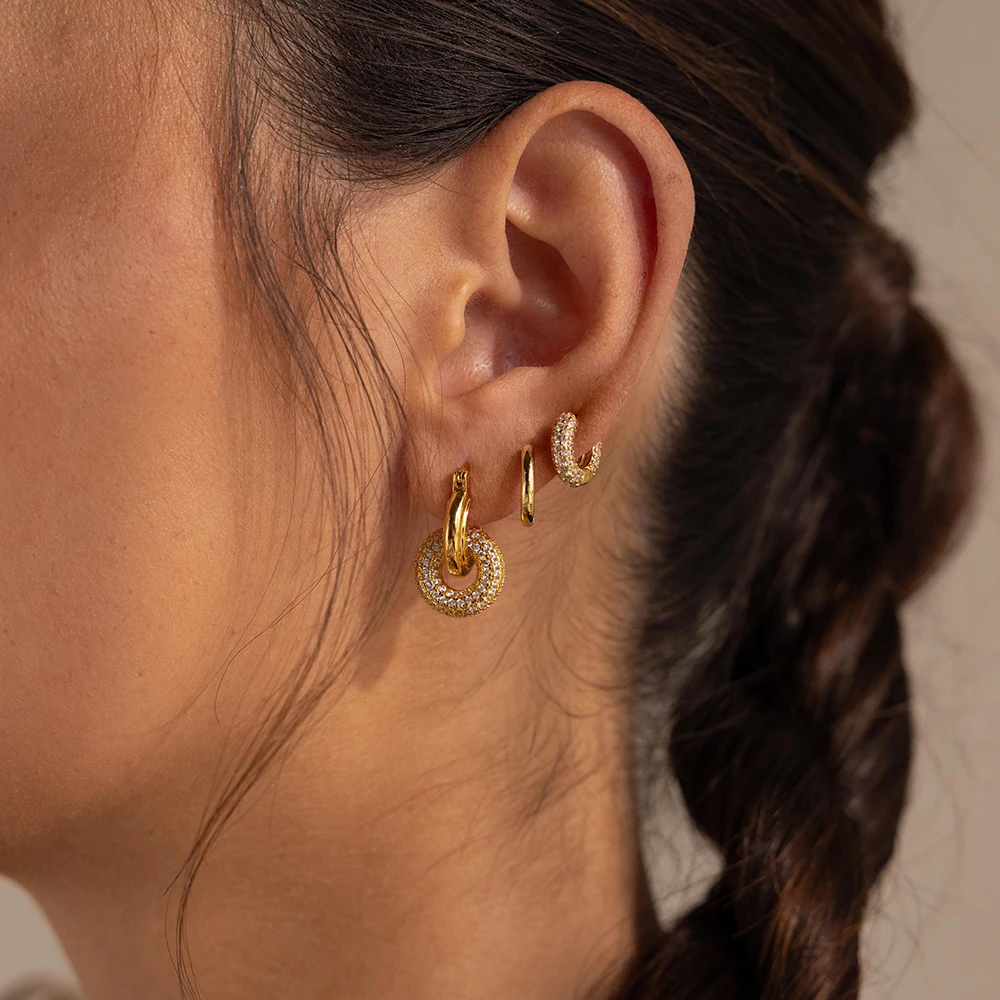 Mode CZ Zirkon Runde Kreis Huggie Hoop Ohrringe für Frauen Edelstahl Luxus CZ Geometrische Hoops Ohr Schnalle Punk Schmuck