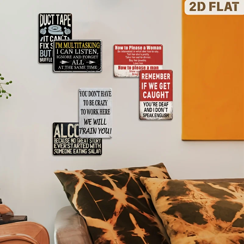 [6Pcss Set] 6Pcss Humorous Metal Signs, Featuring Witty Quotes, Vintage Style Iron Hanging Plaques, Retro Sarcastic Trophies, Su