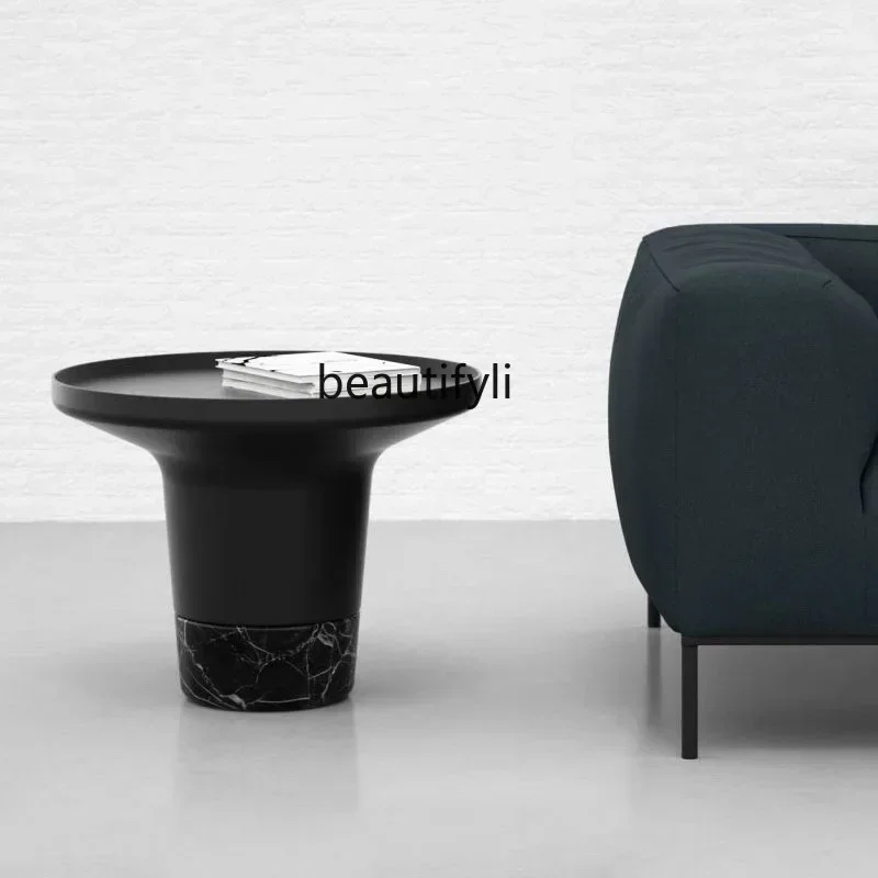 

newItalian minimalist creative side table round metal marble light luxury high and low combination coffee table