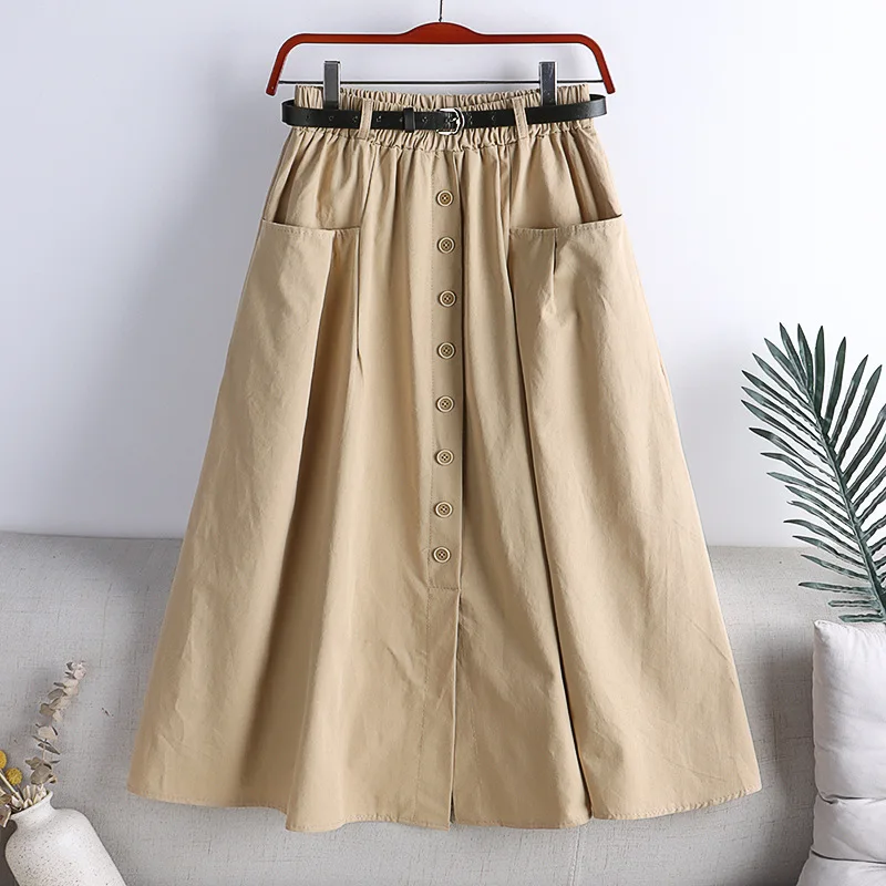 Single Breasted Skirt Women Spring 2022 Autumn Fashion High Waist Pleated Skirt Female A Line Skirt With Belt