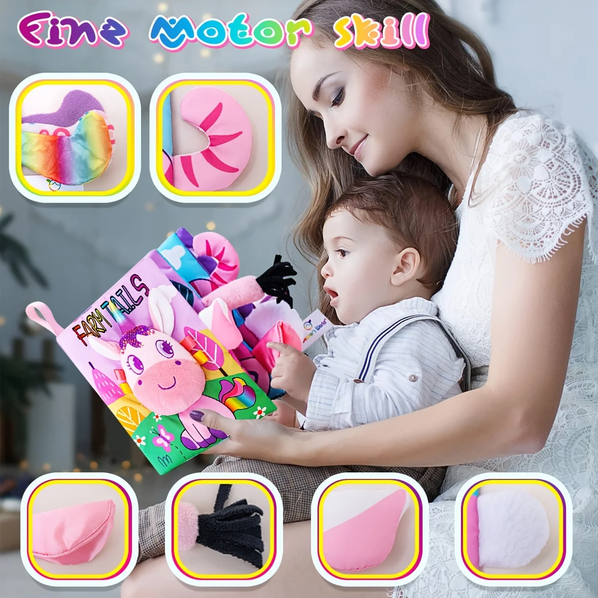 Doekboek met eenhoornstaart, verlichtingsdoekboek, cognitief speelgoed met aanraakfunctie voor vroeg onderwijs, interactieve kinderboeken