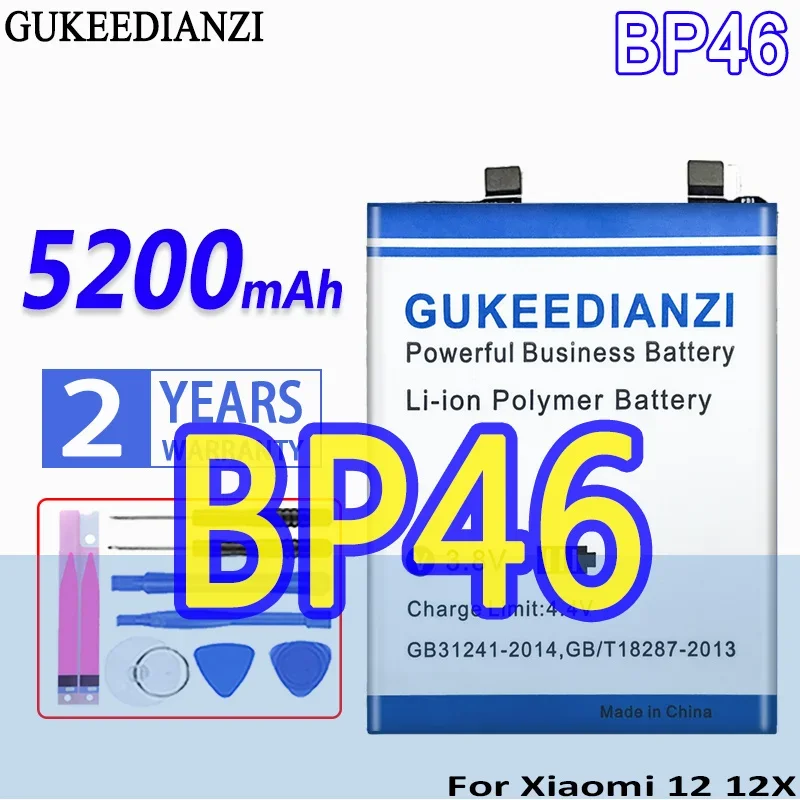 High Capacity GUKEEDIANZI Battery BP46 5200mAh For Xiaomi 12 12X for XiaoMi12 Mobile Phone Batteries