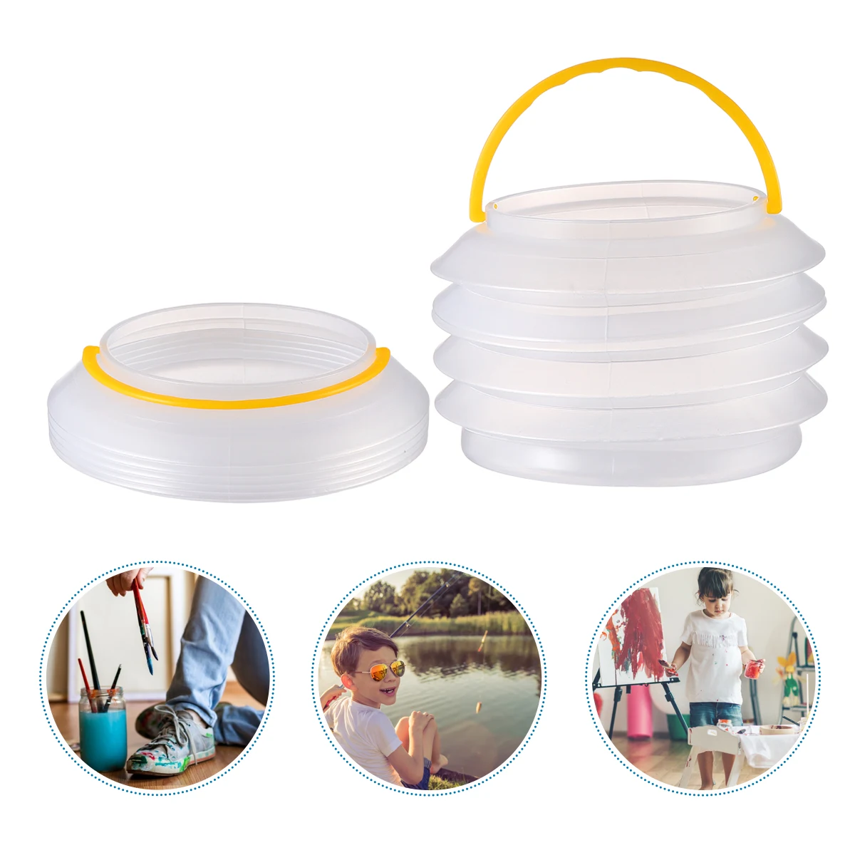 

2Pcs Stretchable Water Bucket Plastic Folding Buckets Lightweight Portable Outdoor Camping Fishing Container Transparent Storage