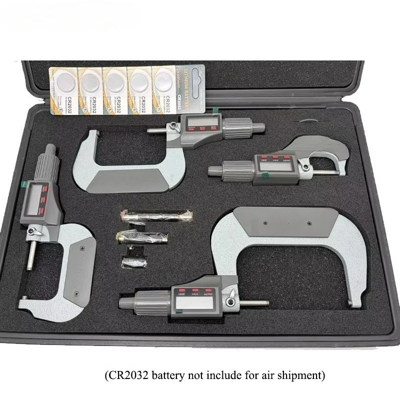 Gray/Blue Digital Display Micrometer Set of 4 Pieces - High-Precision and High-Accuracy Micrometer Complete Set