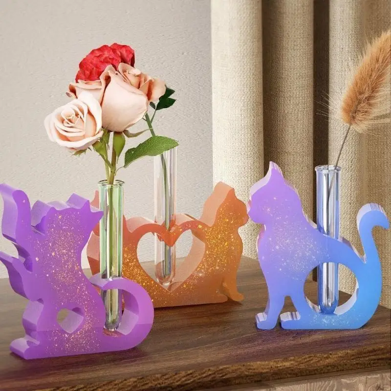 

652F формы для кошек из силиконовой смолы для гидропонных ваз для растений, маленькие цветочные горшки, формы для рукоделия, для