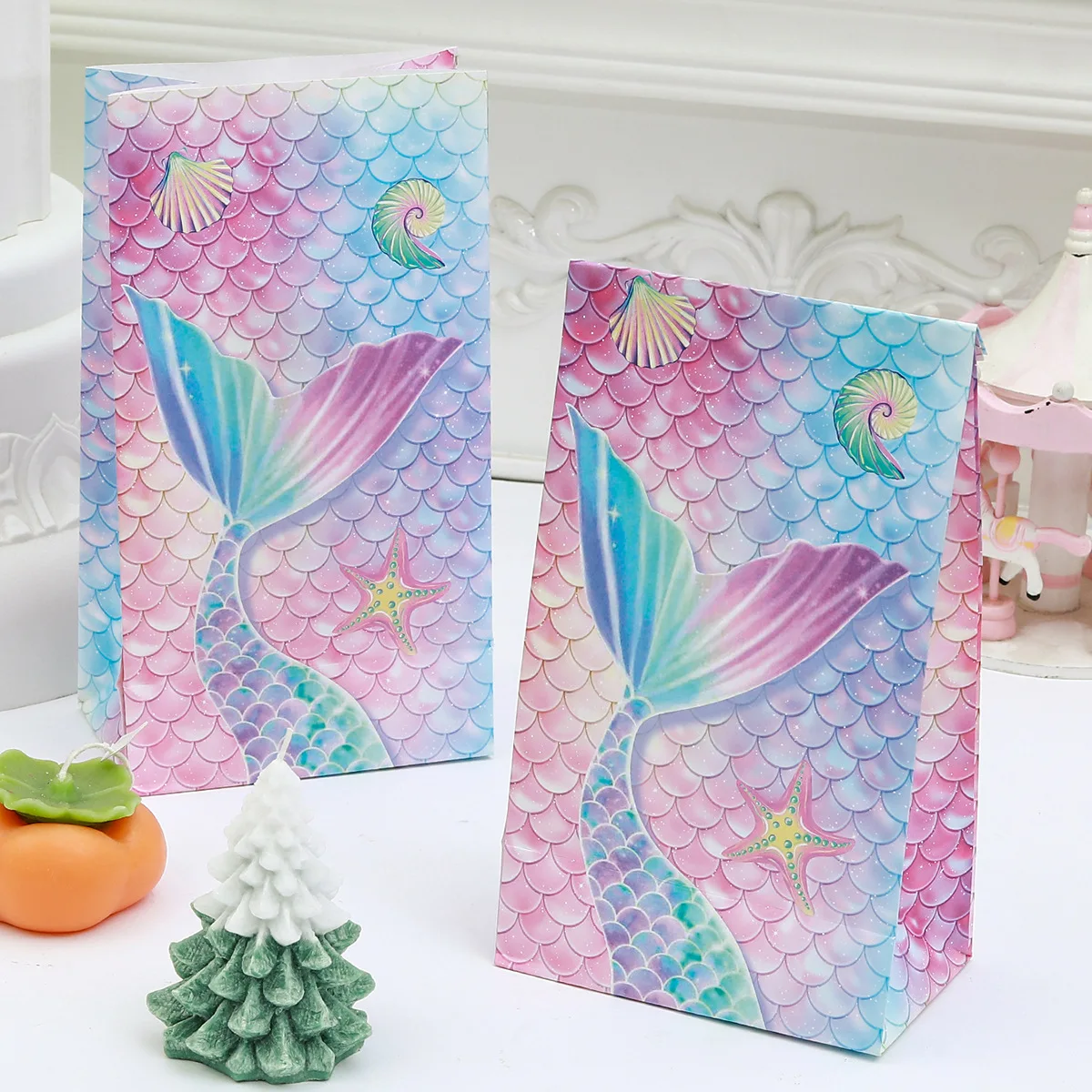 

12/24pcs Mermaid Paper Gift Bags with Sealing Stickers for Girl Under the Sea Theme Birthday Party Decoration Supplies