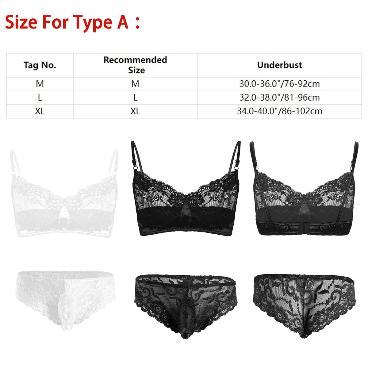 Men Sexy Lace Lingerie Set Erotic Sissy Bra Top with Bulge Pouch Briefs Panties Outfits Gay Male Crossdress Underwear Nightwear