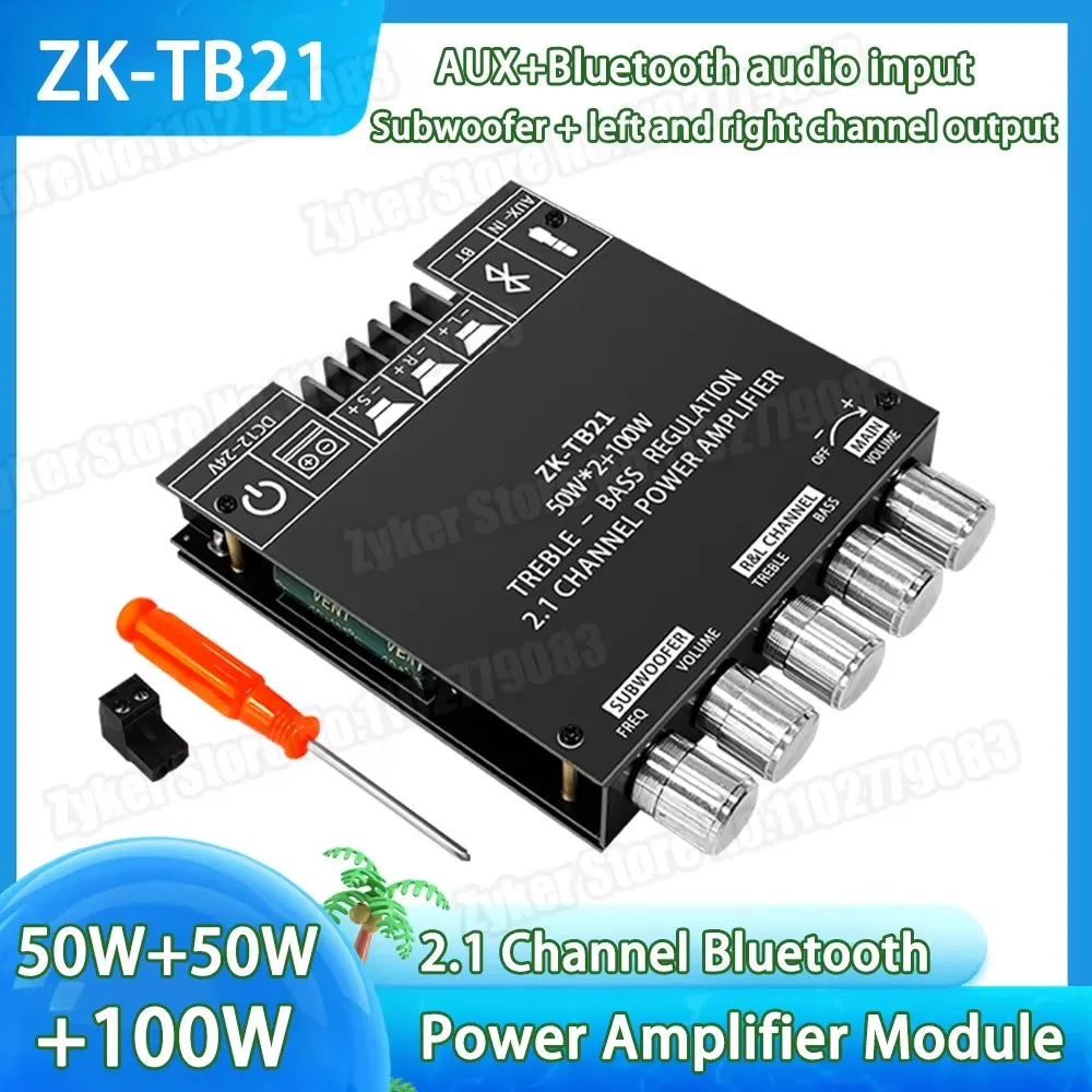 

ZK-TB21 Bluetooth 5.0 Subwoofer Amplifier Board 50W*2+100W 2.1 Channel Power Audio Stereo Bass AMP Amplifier s Board DIY Modules