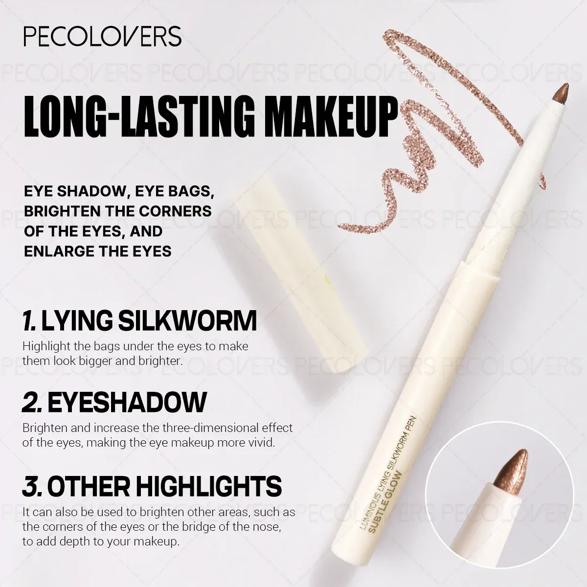 1PC 2-in-1 veelkleurige oogschaduw- en markeerstift - parelmoer glitterafwerking, waterdicht, levendig pigment, langdurig